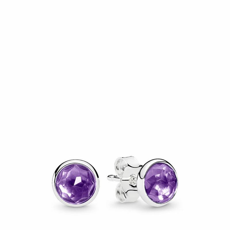 Pandora February Droplets Stud Earrings - Sterling Silver/Purple/Synthetic Amethyst - Canada | FZ705